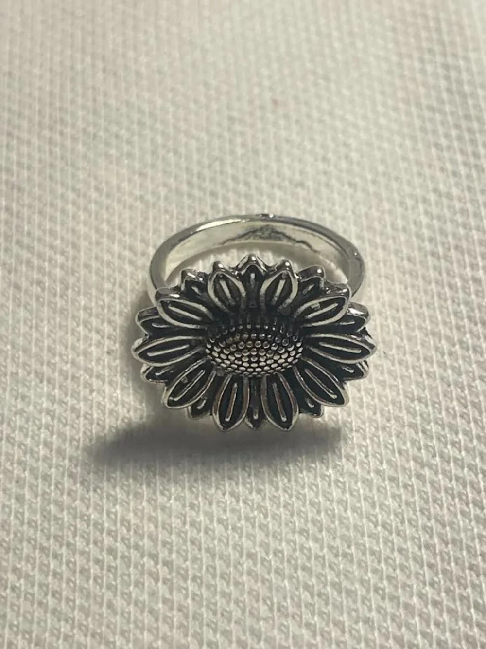 BH024 – Women’s Sunflower Statement Ring | Adjustable Silver Boho Ring | Size 6–